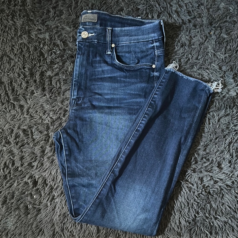 Mother denim style high waisted ankle fray tongue in chic
